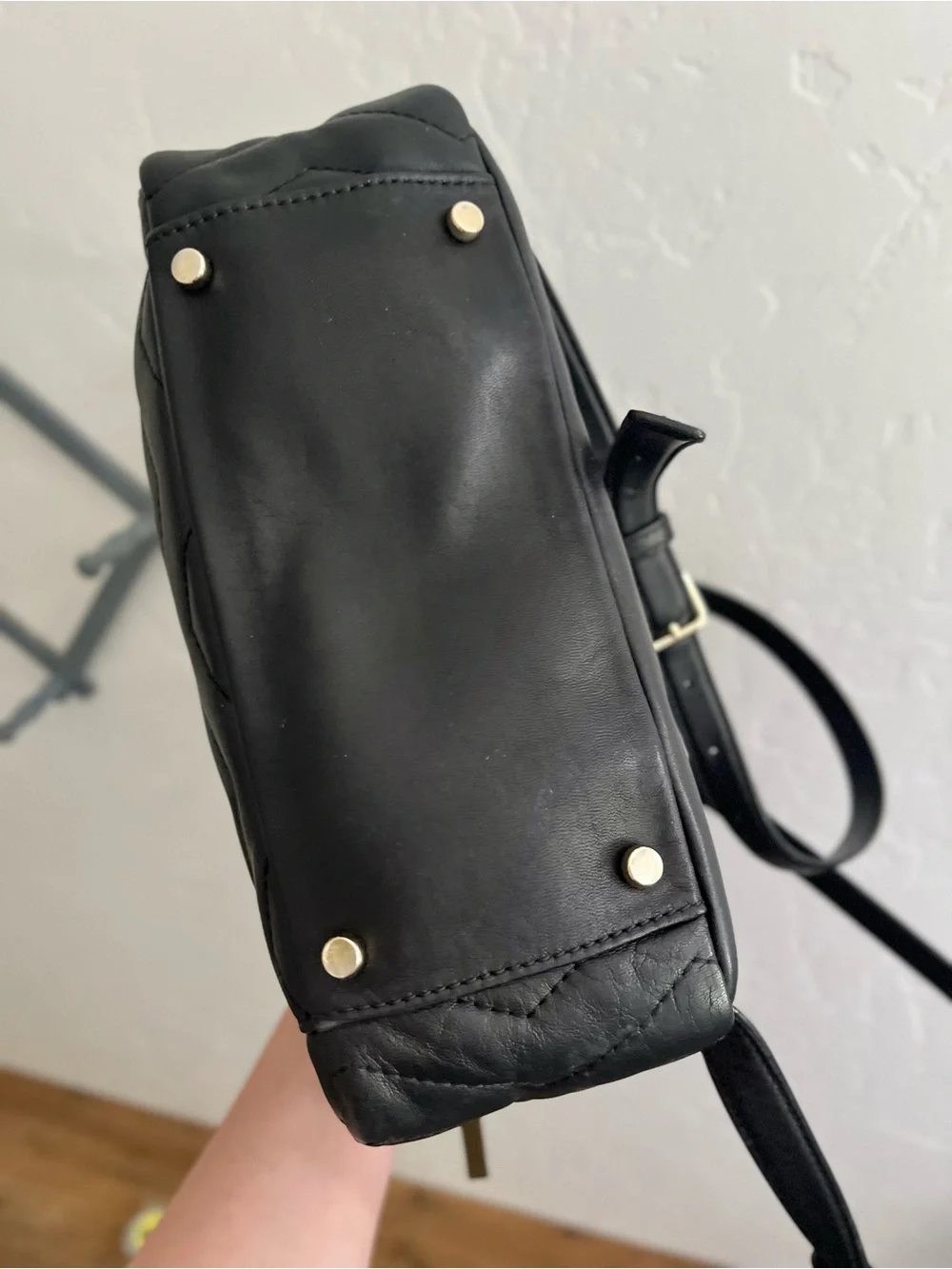 Kate Spade Quilted Black Leather Mini Backpack with Gold Accents